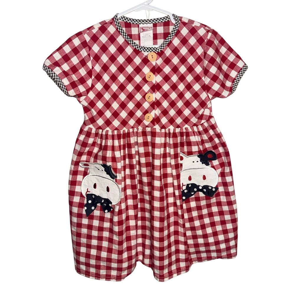 Buster Brown vintage 5T dress red gingham cows